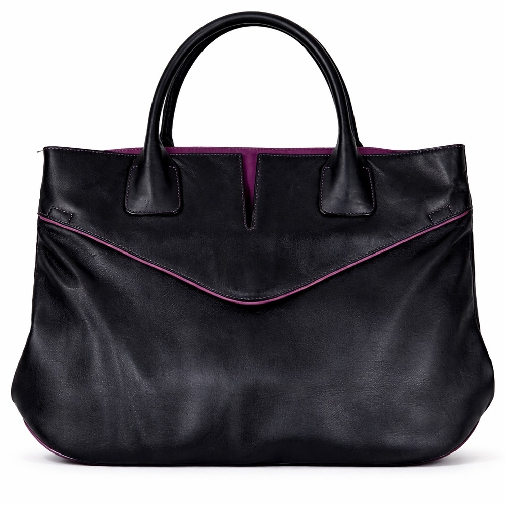 Tehra & B Black Leather Shoulder Bag Structured Top Handle Tote Women’s Handbag